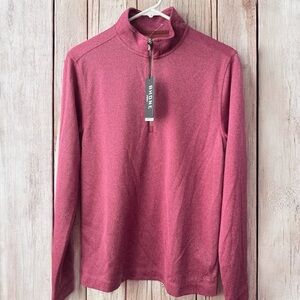 RHONE Red Zip Up Sweater with Mock Turtleneck and Relaxed Fit
